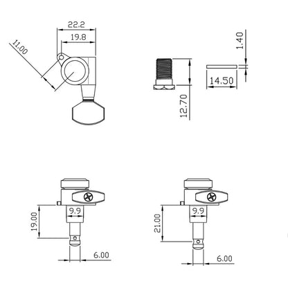 Allparts TK-7116 True Lok Mid-Size Locking Tuners - 6 In Line, Nickel
