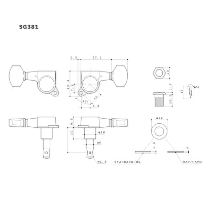 Allparts TK-0963-010 Gotoh SG381 3x3 Mini Keys with Large Buttons - Chrome