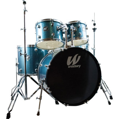 Westbury 5-Piece Studio Drum Kit Bundle w/Hardware & Cymbals - Aqua Sparkle