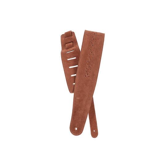 D'Addario Vented Suede Guitar Strap - Camel Suede Rosette