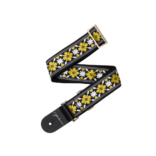 D'Addario John Lennon Rooftop Jacquard Strap - White/Yellow/Black