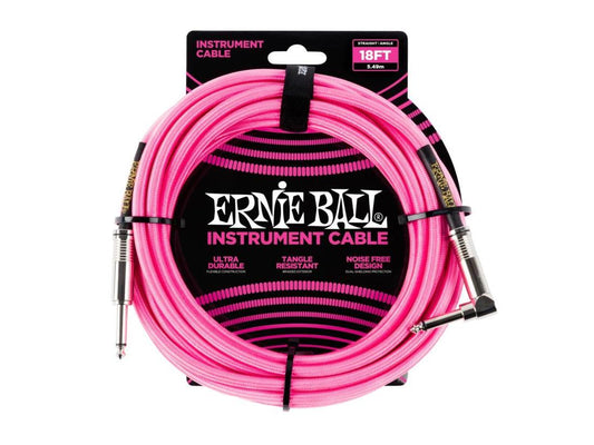 Ernie Ball 18' Straight/Angle Braided Cable - Neon Pink