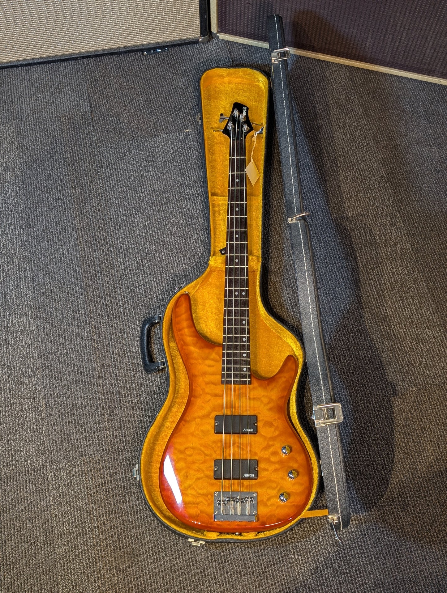 Austin Custom Eclipse 4-String Passive Electric Bass Guitar w/Case - Amber Burst (Early 2000's)