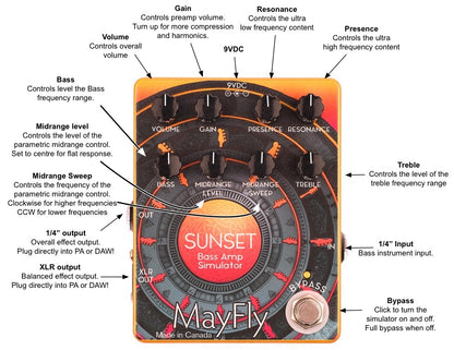 MayFly Audio Sunset Bas Amp Sim & D.I. Pedal