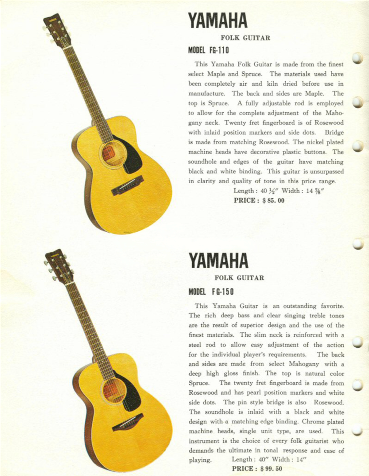 Yamaha FG-110 Folk Acoustic Guitar w/Chipboard Case (Late 1960's - Early 1970's)