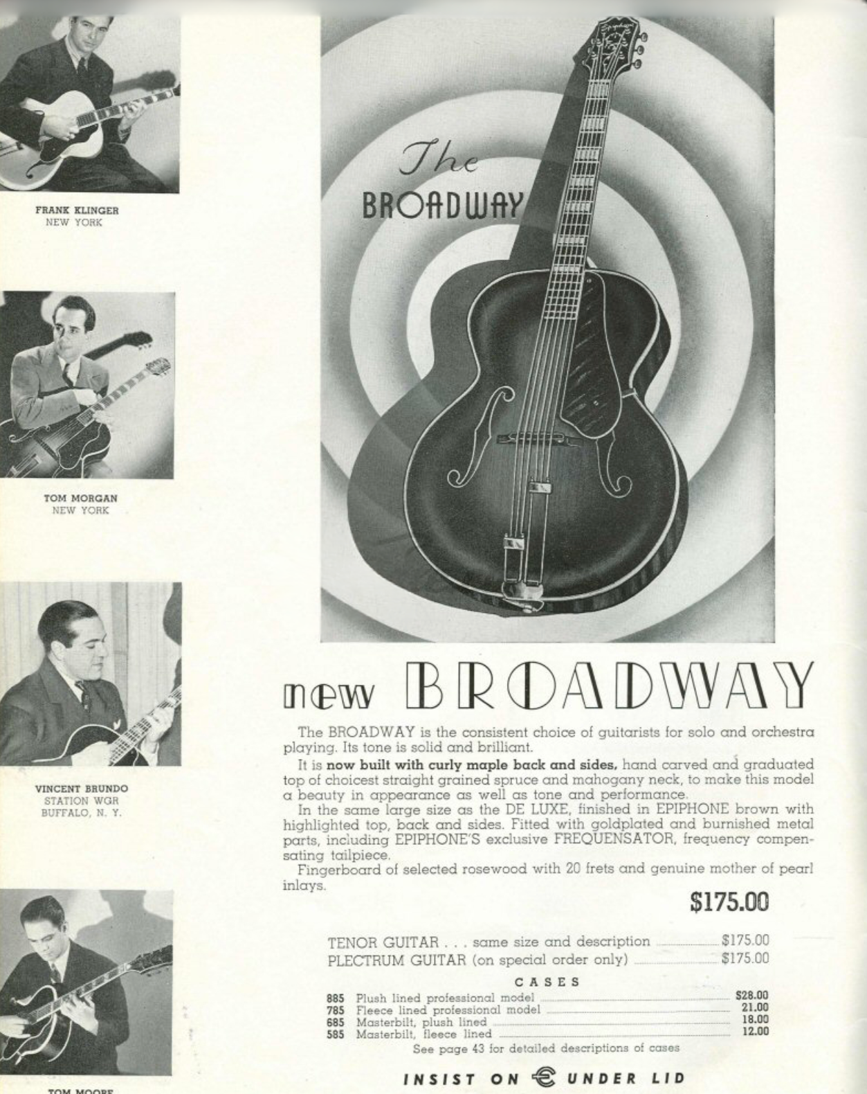 Epiphone Broadway Acoustic/Electric Archtop Guitar w/Case - Sunburst (1946)