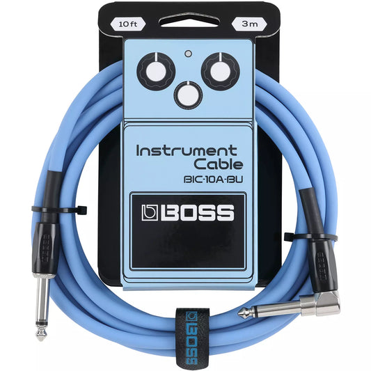 Boss 10' Straight To Right Angle 1/4" Instrument Cable - Blue