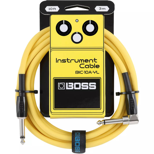 Boss 10' Straight To Right Angle 1/4" Instrument Cable - Yellow