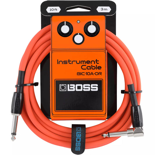 Boss 10' Straight To Right Angle 1/4" Instrument Cable - Orange