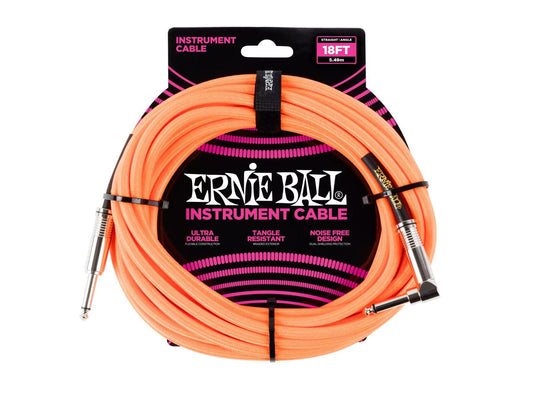 Ernie Ball 18' Straight/Angle Braided Cable - Neon Orange