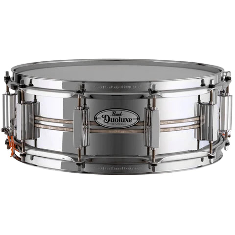 Pearl DuoLuxe 14"x5" Snare With Nicotine White Marine Inlays - Chrome / Brass