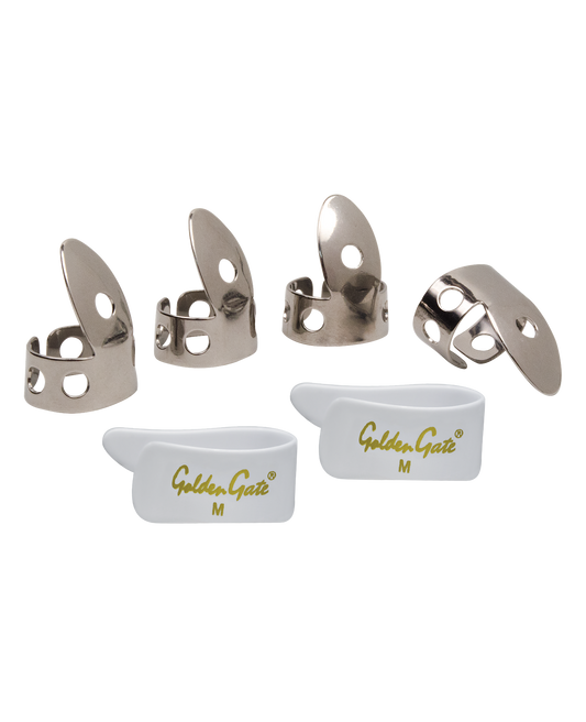 Golden Gate NP1-7W Thumb & Finger Pick Pack – Stainless Steel/White – Medium