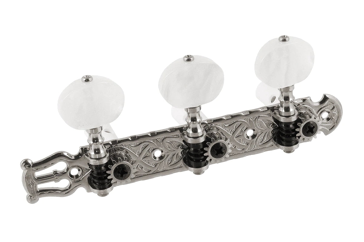 Allparts TK-7949-001 Gotoh Deluxe Classical Tuner Set with Pearloid Buttons - Nickel