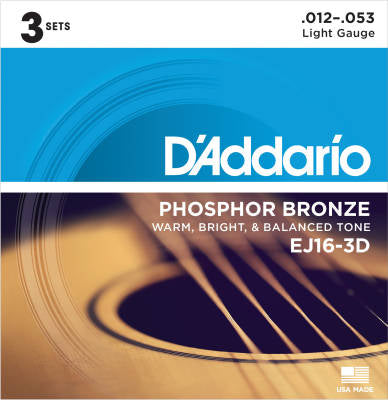 D'Addario Acoustic Phosphor Bronze Strings 3 Pack