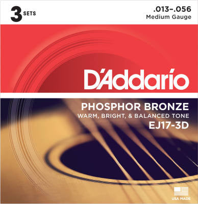 D'Addario Acoustic Phosphor Bronze Strings 3 Pack