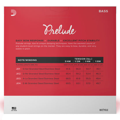 D’Addario Prelude 3/4 Upright Bass Strings, Medium Tension