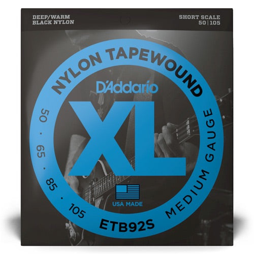 D’Addario ETB92S Nylon Tapwound Bass Strings 50-105, Short Scale